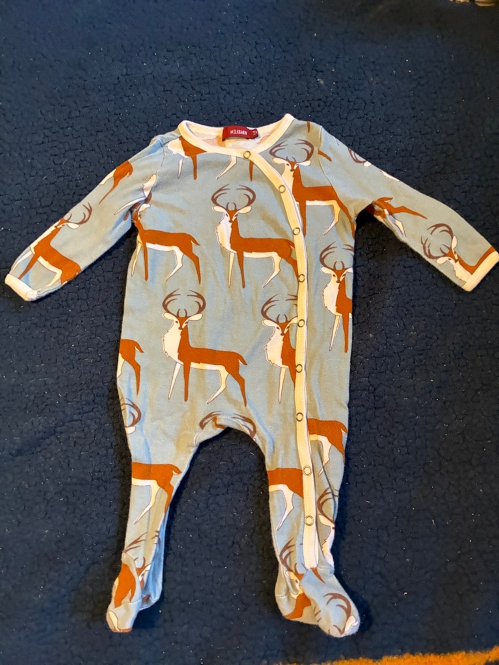 Milkbarn Blue Footed One-Piece with Rust Deer Print